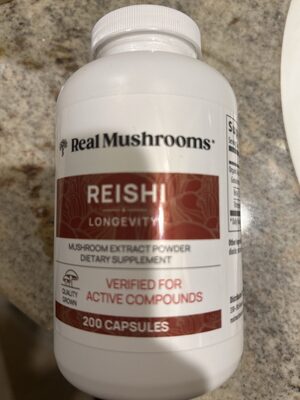 Real Mushrooms Reishi source label used in the packaging illustration