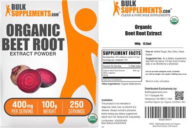 BulkSupplements.com Organic Beet Root Extract Powder 400 mg product packaging