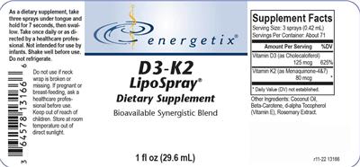 Energetix D3-K2 LipoSpray source label used in the packaging illustration