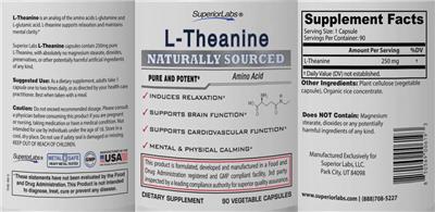 SuperiorLabs L-Theanine source label used in the packaging illustration