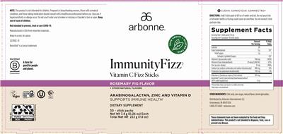 Arbonne ImmunityFizz Rosemary Fig Flavor source label used in the packaging illustration