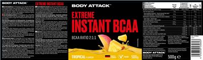 Body Attack Sports Nutrition Extreme Instant BCAA Tropical Fruit Flavour source label used in the packaging illustration