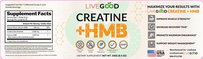 LiveGood Creatine + HMB source label used in the packaging illustration