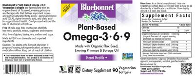Bluebonnet Plant-Based Omega-3-6-9 source label used in the packaging illustration
