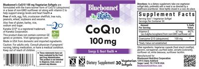 Bluebonnet CoQ10 100 mg source label used in the packaging illustration