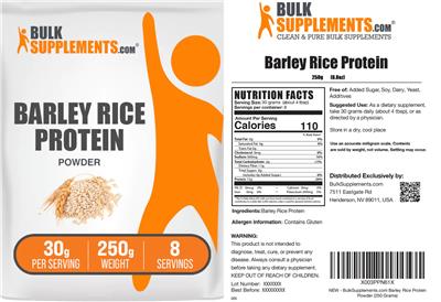 BulkSupplements.com Barley Rice Protein Powder 30 g source label used in the packaging illustration