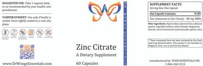 Dr. Wong's Essentials Zinc Citrate product packaging
