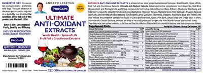 ProCaps Ultimate Anti-Oxidant Extracts source label used in the packaging illustration