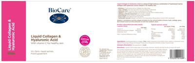 BioCare Liquid Collagen & Hyaluronic Acid source label used in the packaging illustration