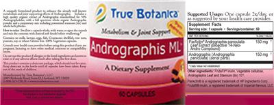 True Botanica Andrographis ML source label used in the packaging illustration