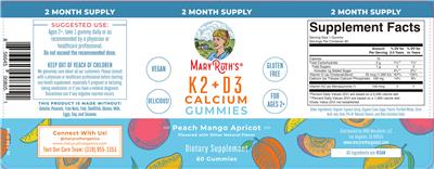 Mary Ruth's K2 + D3 Calcium Gummies source label used in the packaging illustration