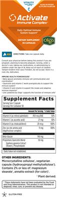 Vitality For Life Activate Immune Complex source label used in the packaging illustration