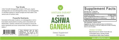 Antler Farms Ashwagandha source label used in the packaging illustration