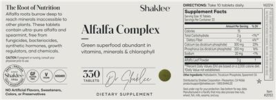 Shaklee Alfalfa Complex source label used in the packaging illustration
