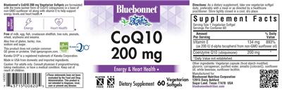 Bluebonnet CoQ10 200 mg source label used in the packaging illustration