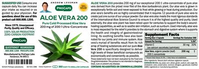ProCaps Aloe Vera 200 source label used in the packaging illustration
