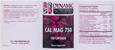DNA Dynamic Nutritional Associates Cal Mag 750 source label used in the packaging illustration