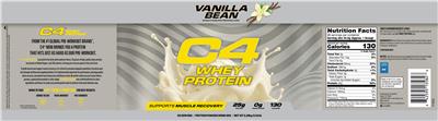 Cellucor C4 Whey Protein Vanilla Bean source label used in the packaging illustration