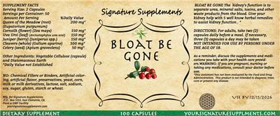Signature Supplements Bloat Be Gone source label used in the packaging illustration
