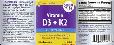 InnovixLabs Vitamin D3 + K2 source label used in the packaging illustration
