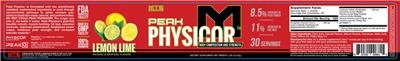 MTS Nutrition Peak Physicor Lemon Lime source label used in the packaging illustration