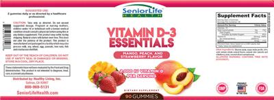 SeniorLife Health Vitamin D-3 Essentials source label used in the packaging illustration