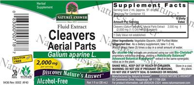 Nature's Answer Cleavers 2000 mg Alcohol-Free source label used in the packaging illustration