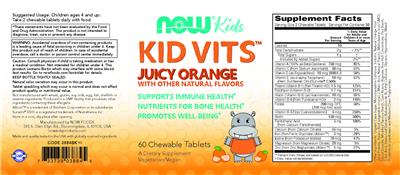 NOW Kids Kid Vits Juicy Orange source label used in the packaging illustration