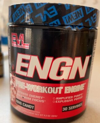 Evlution Nutrition ENGN Pre-Workout Ring Candy source label used in the packaging illustration
