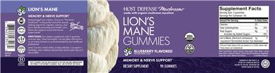 Host Defense Mushrooms Lion's Mane Gummies Blueberry Flavored source label used in the packaging illustration