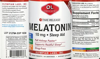 OL Olympian Labs Melatonin 10 mg source label used in the packaging illustration