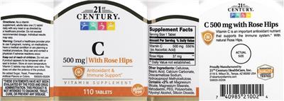 21st Century C 500 mg with Rose Hips source label used in the packaging illustration