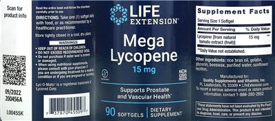 Life Extension Mega Lycopene 15 mg product packaging