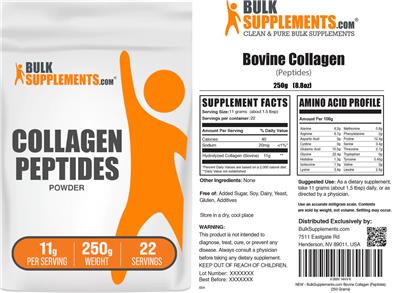 BulkSupplements.com Collagen Peptides Powder 11 g source label used in the packaging illustration