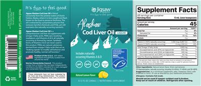 Jigsaw Health Alaskan Cod Liver Oil Natural Lemon Flavor source label used in the packaging illustration