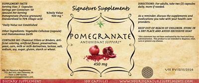 Signature Supplements Pomegranate 450 mg source label used in the packaging illustration