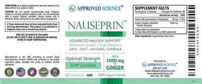 Approved Science Nauseprin source label used in the packaging illustration