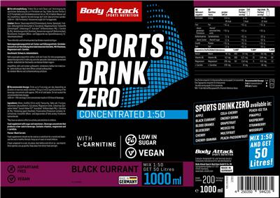 Body Attack Sports Nutrition Sports Drink Zero Black Currant Flavor product packaging