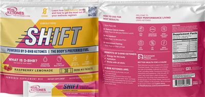 Real Ketones Shift Raspberry Lemonade Flavored source label used in the packaging illustration
