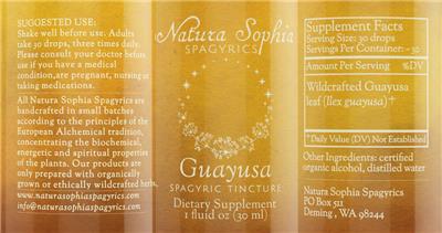 Natura Sophia SPAGYRICS Guayusa Spagyric Tincture source label used in the packaging illustration