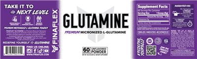 FINAFLEX Glutamine Unflavored Powder source label used in the packaging illustration