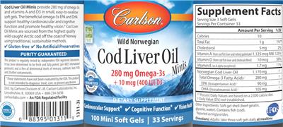 Carlson Cod Liver Oil Minis source label used in the packaging illustration