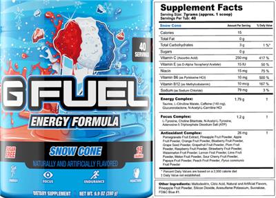 G Fuel Energy Formula Snow Cone source label used in the packaging illustration