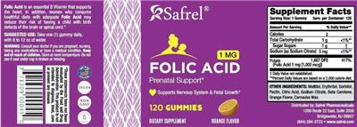 Safrel Folic Acid 1 mg Orange Flavor product packaging