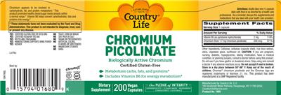 Country Life Chromium Picolinate source label used in the packaging illustration