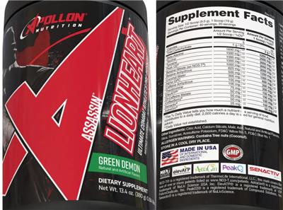 Apollon Nutrition Assassin Lionheart Green Demon source label used in the packaging illustration