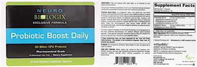 Neurobiologix Probiotic Boost Daily 30 Billion CFU source label used in the packaging illustration