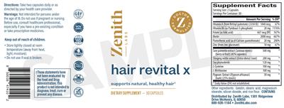 Zenith Labs Hair revital x source label used in the packaging illustration