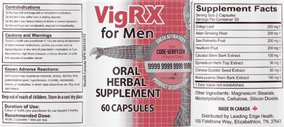 Leading Edge Health VigRX for Men source label used in the packaging illustration