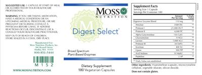 Moss Nutrition Digest Select source label used in the packaging illustration